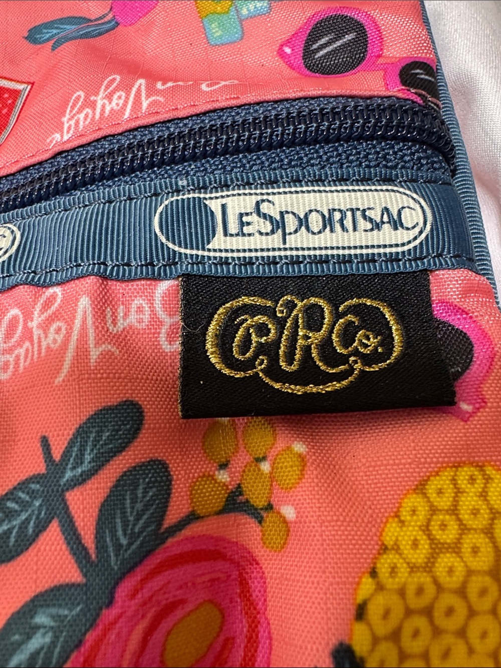 LeSportsac Pink Tropical Print Crossbody Bag with Navy Trim - Picture 2 of 13